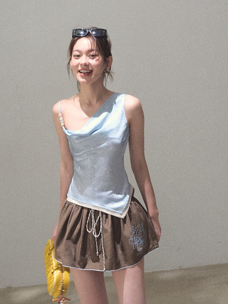 Asymmetrical Polka Dot Waist-Cinched Camisole