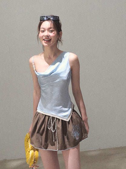 Asymmetrical Polka Dot Waist-Cinched Camisole
