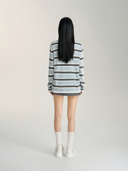 Blue Striped Color-Block Sweater