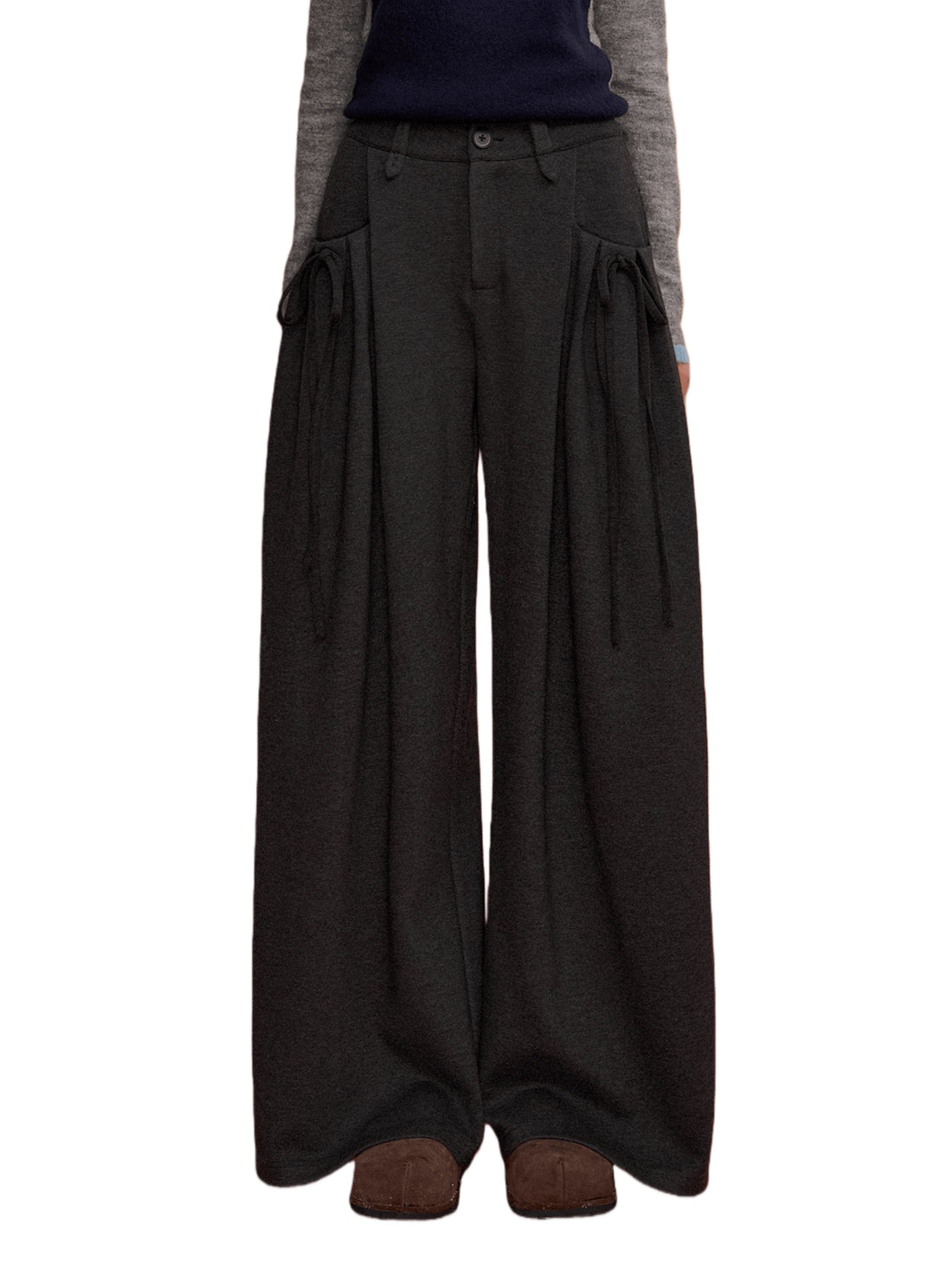 Pleated Bow Wool Blend Trousers