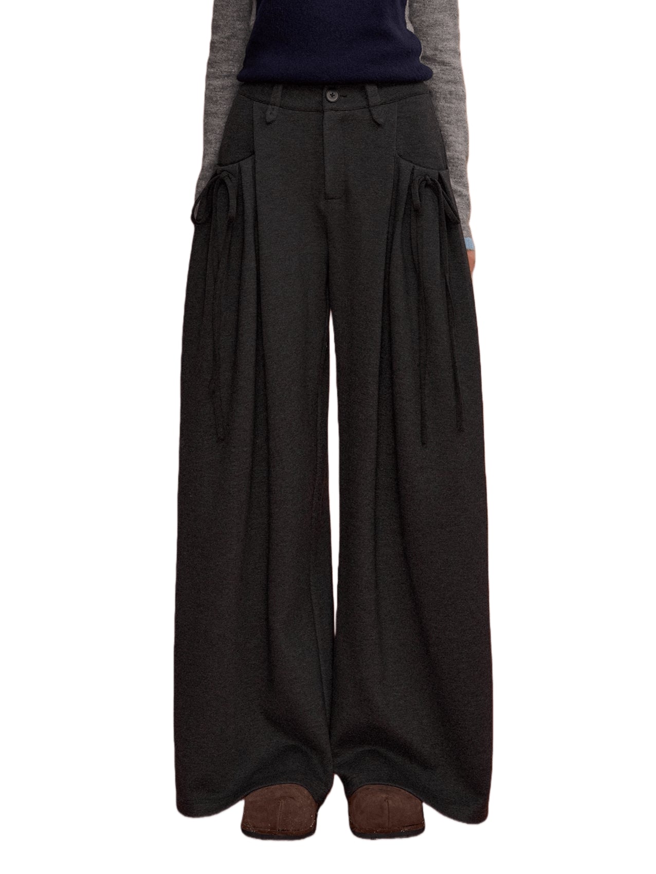 Pleated Bow Wool Blend Trousers