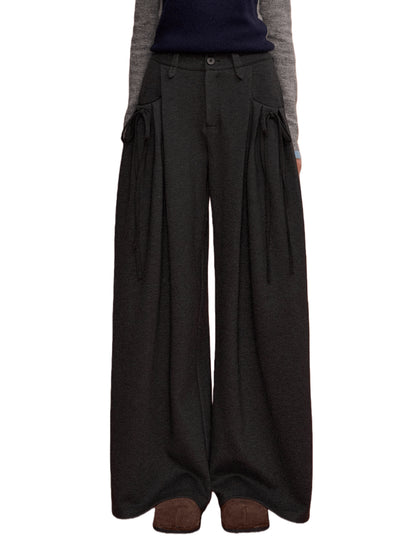 Pleated Bow Wool Blend Trousers