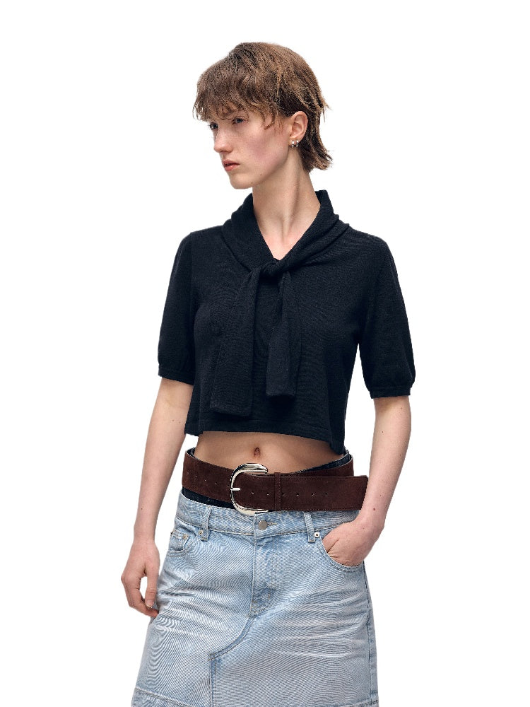 Black Floating Tie Short-Sleeve T-shirt