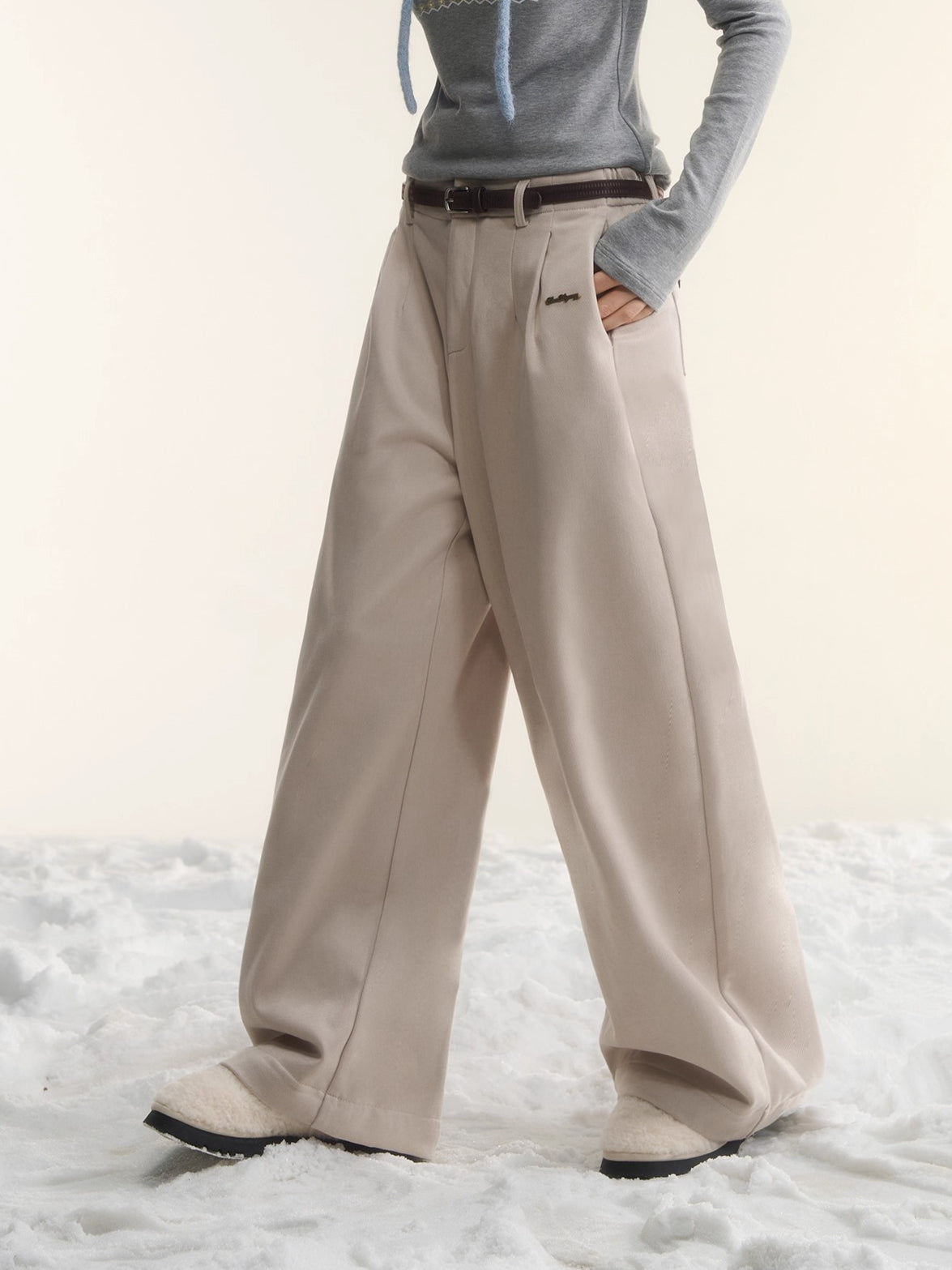 Fleece-Lined Relaxed Belted Trousers