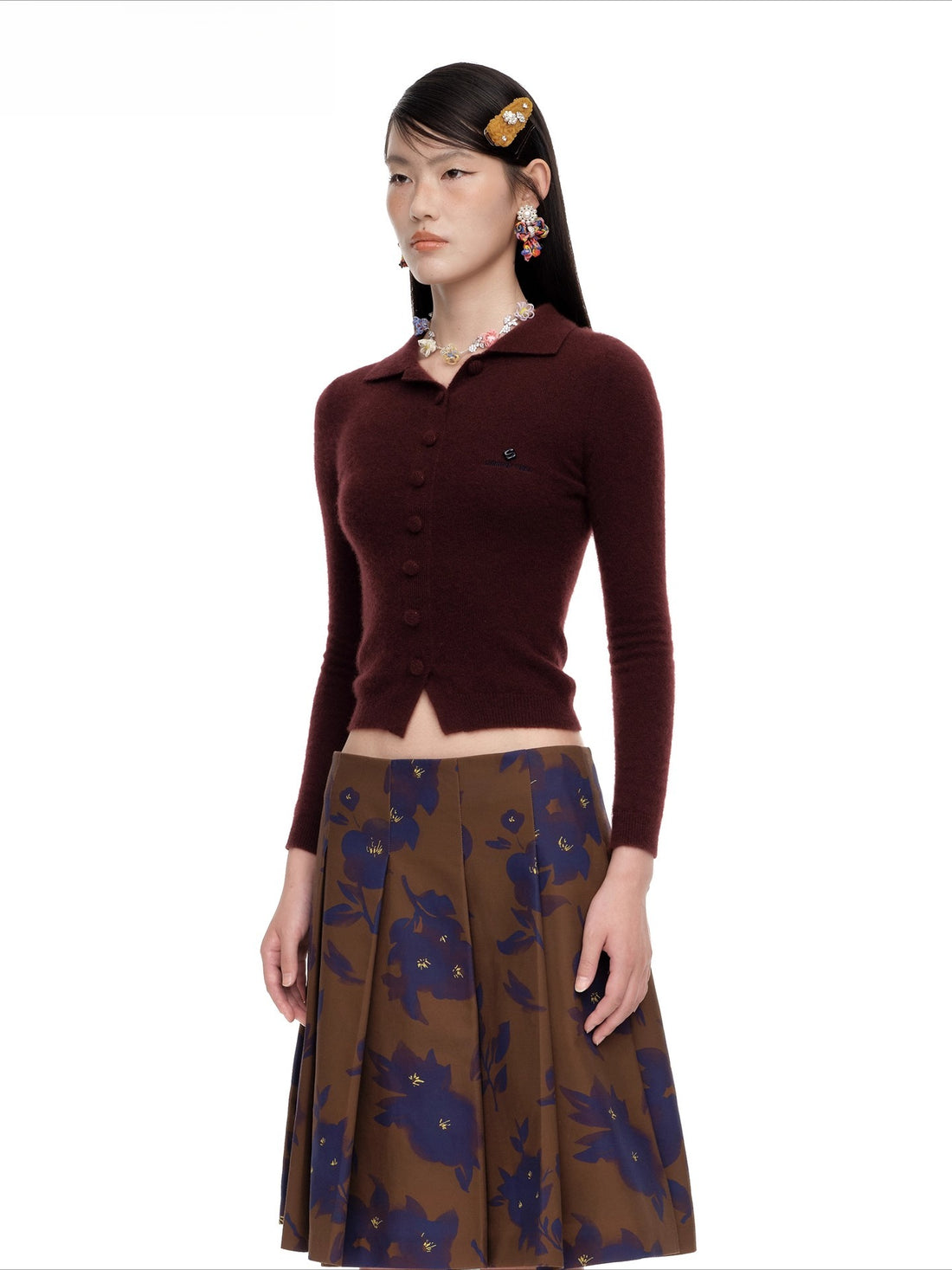 Collared Wool-Blend Fitted Knit Cardigan