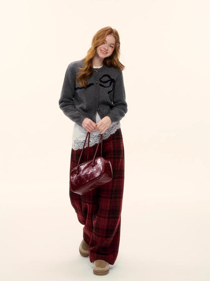 Vintage Wool-Blend Drawstring Wide-Leg Pants