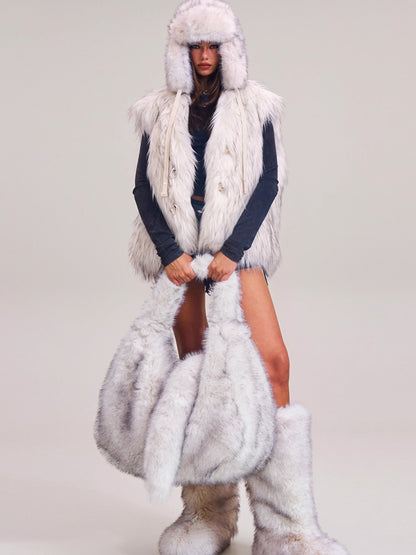 Cross Relic Faux Fur Stone Bag