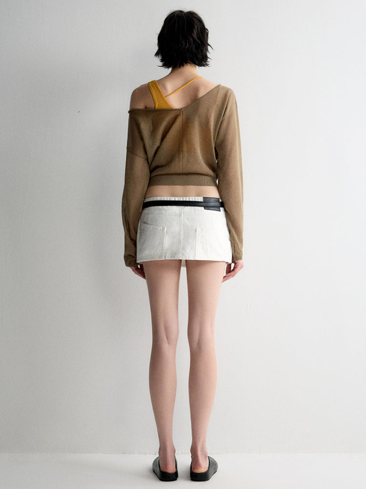 Rolled Edge Neckline Knitted Cover-Up