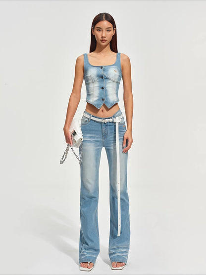 Washed Denim Bustier Tank