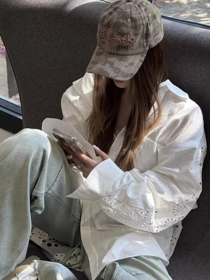 Embroidered Panel Oversized Cotton Shirt