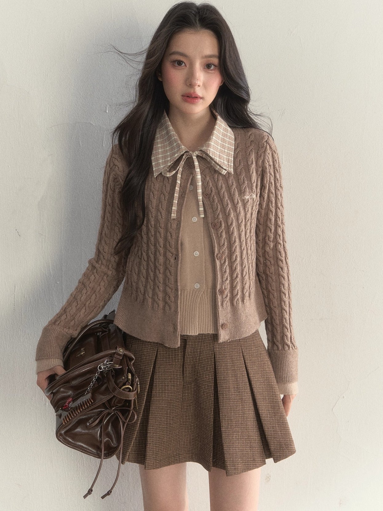 “Hazelnut Latte” Detachable Collar Retro Knit Cardigan