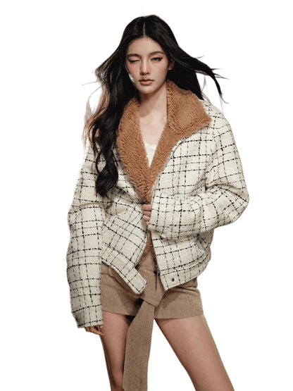 Faux Shearling Collar Wool-Blend Padded Jacket