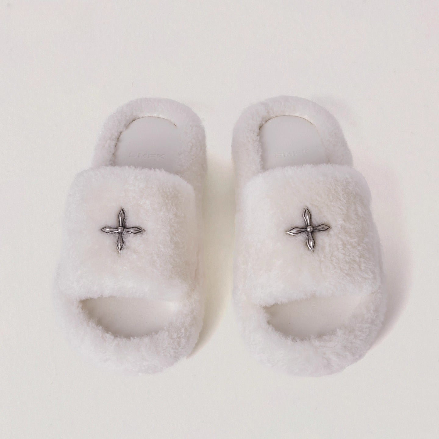 Cross Emblem Shearling Slide Sandals
