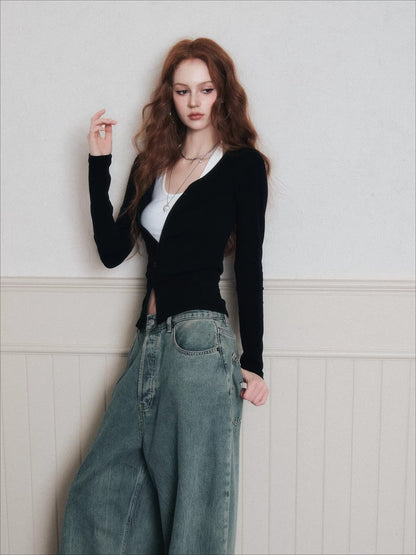 Layered Halter Camisole &amp; Knit Cardigan Set