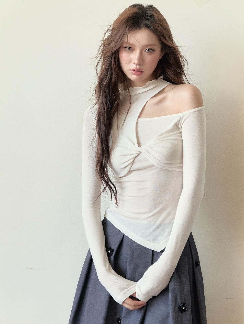 Cut-Out Tencel Long Sleeve T-shirt - CHINASQUAD