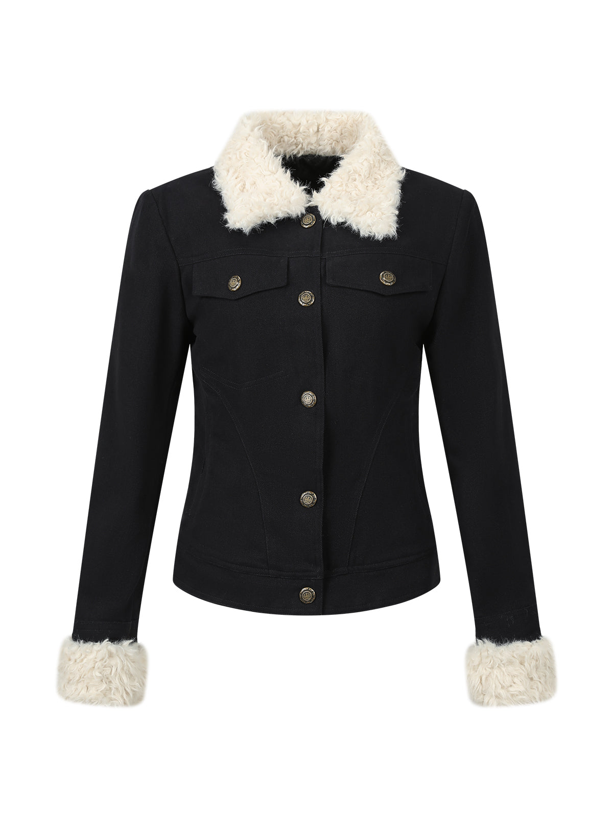 Navy Blue Fur-Collar Short Jacket