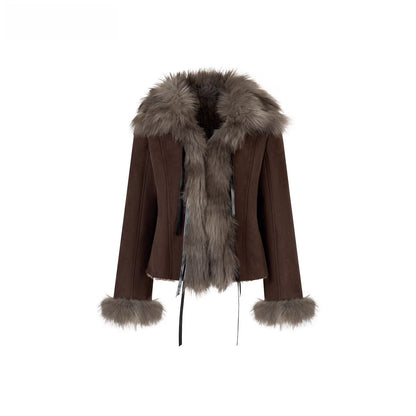 Faux Shearling Bow-Tie Collar Jacket