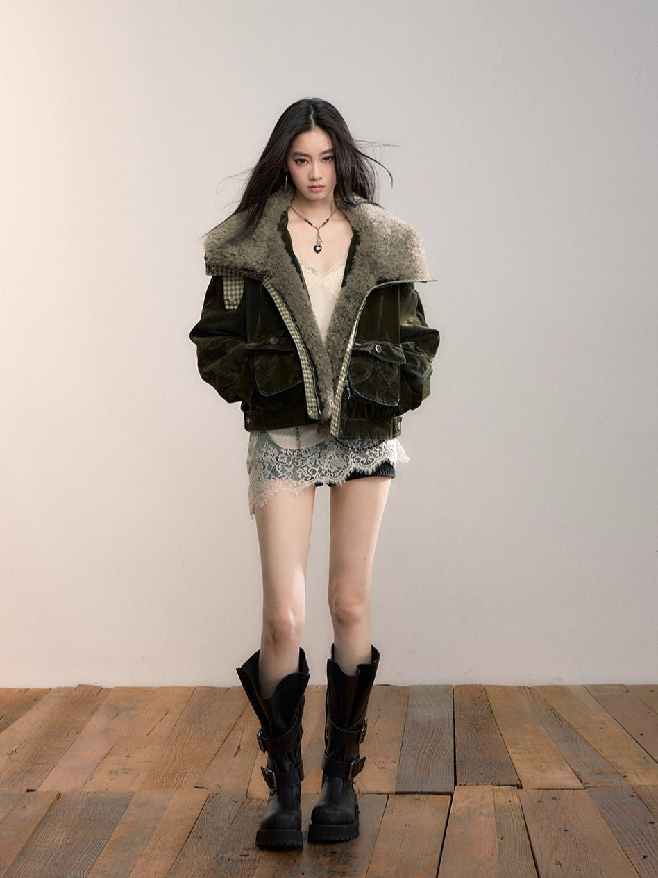Velvet Fusion Oversized Faux Fur Down Jacket