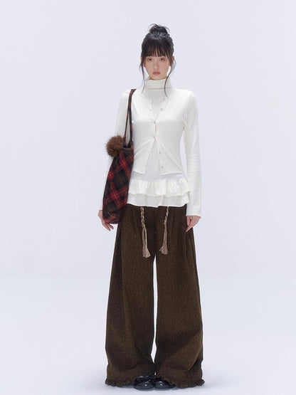 Leopard Pocket Pleated Wide-Leg Pants