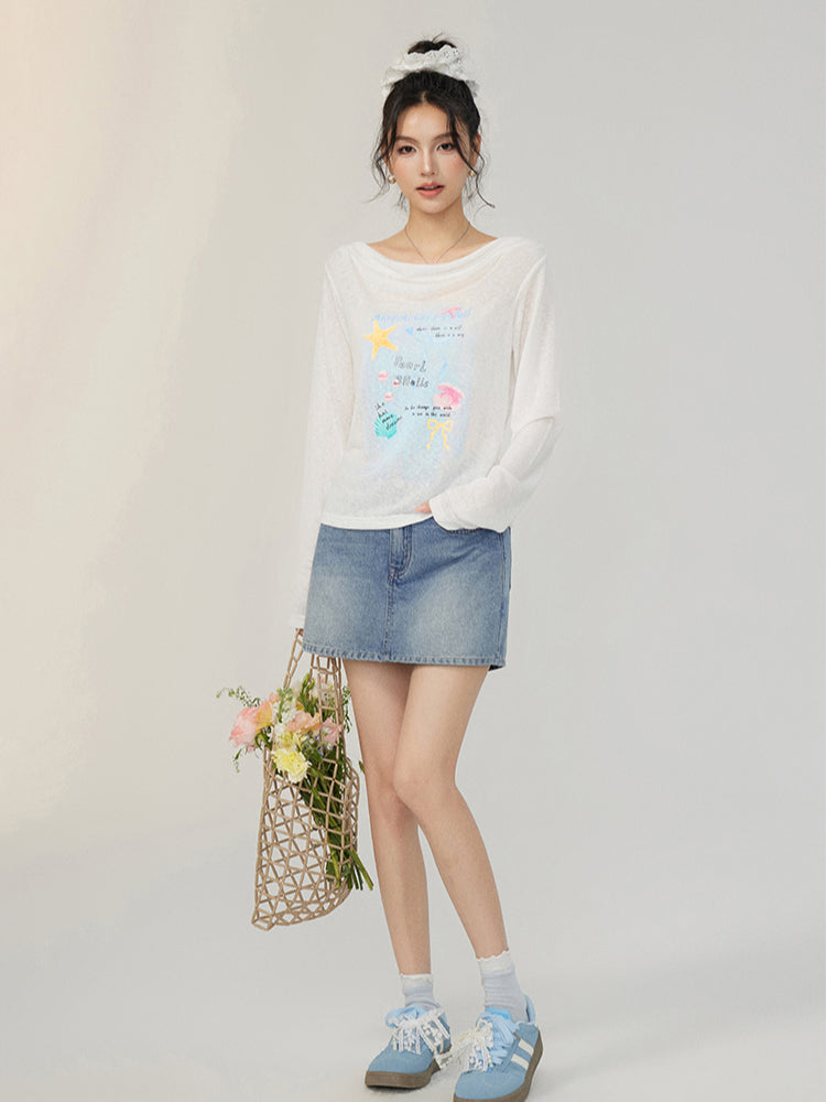Pile Collar Lace Fake Two-piece Sunscreen T-shirt