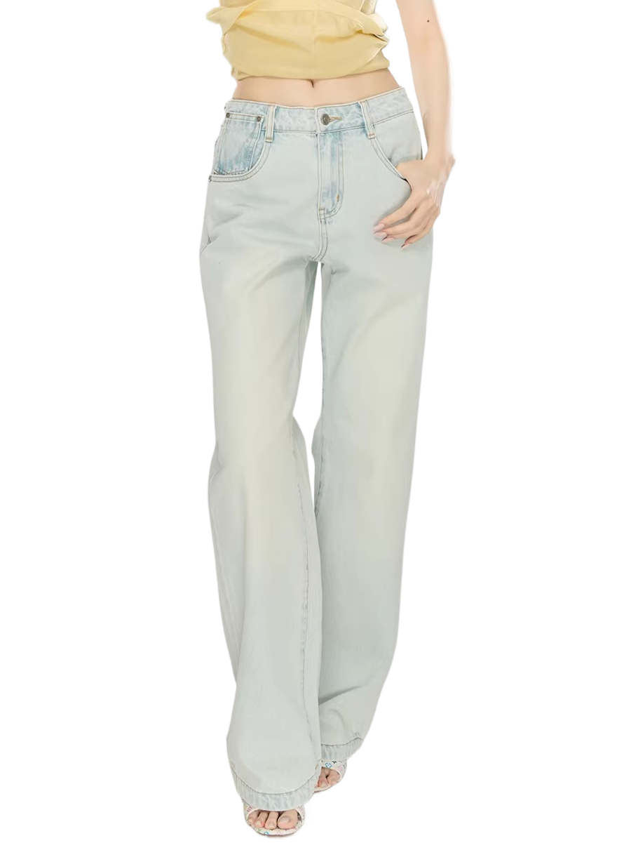 Vintage Washed Straight-Leg Denim Jeans