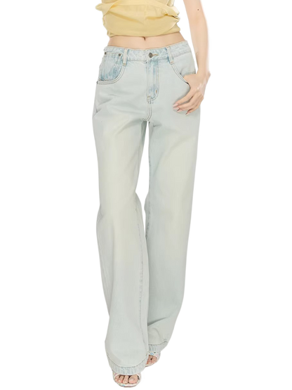 Vintage Washed Straight-Leg Denim Jeans