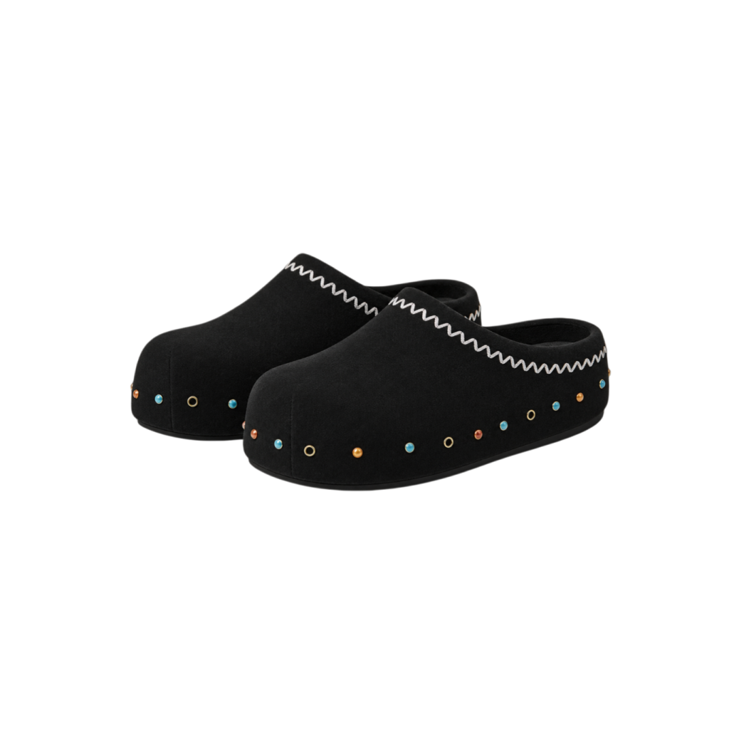 Rhinestone Platform Suede Mules
