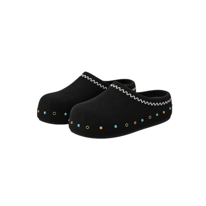Rhinestone Platform Suede Mules