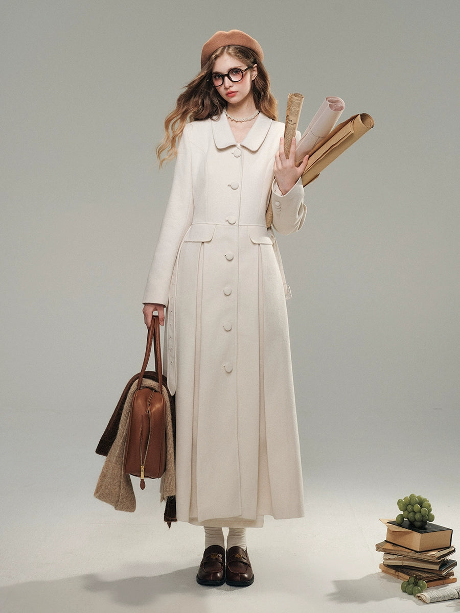 Cloud White Long Woolen Coat