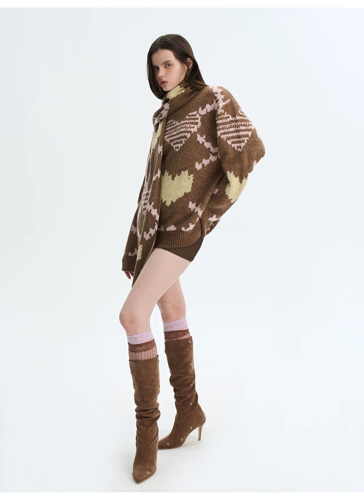 Retro Pixel Jacquard Knit Sweater &amp; Scarf Set