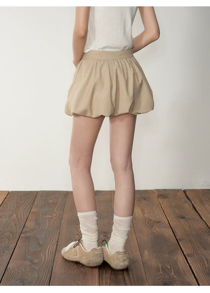 Khaki Petal-Pleat A-Line Skirt
