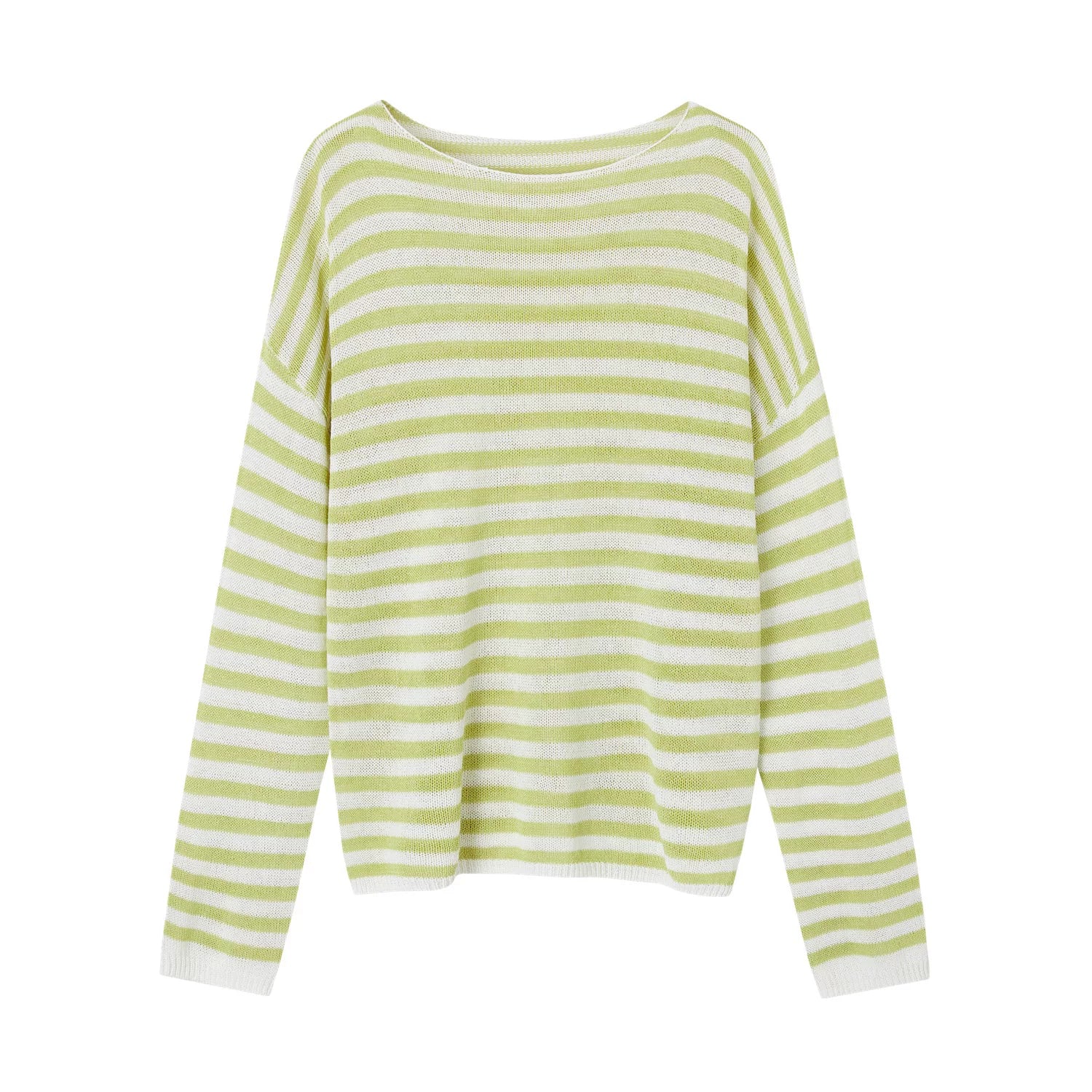 Washi Yarn Striped Off-Shoulder Long Sleeve Knit Top