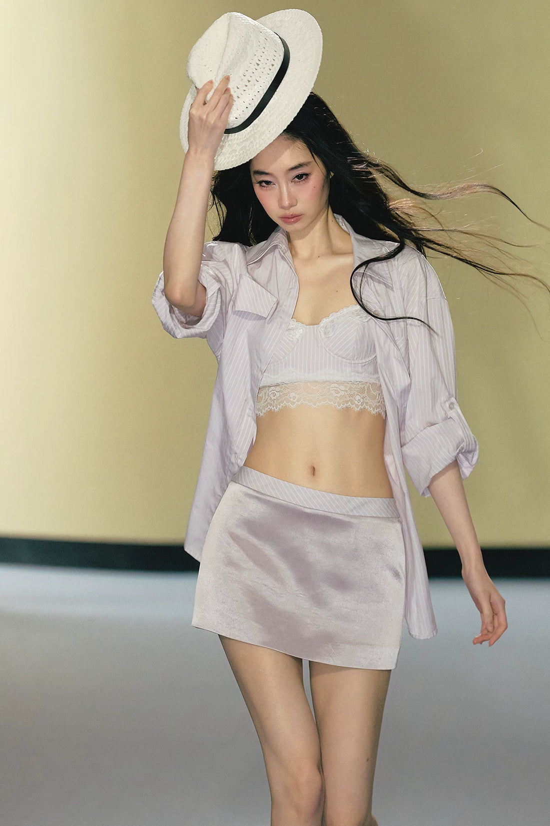 Silk-Blend Striped Shirt &amp; Skirt Set