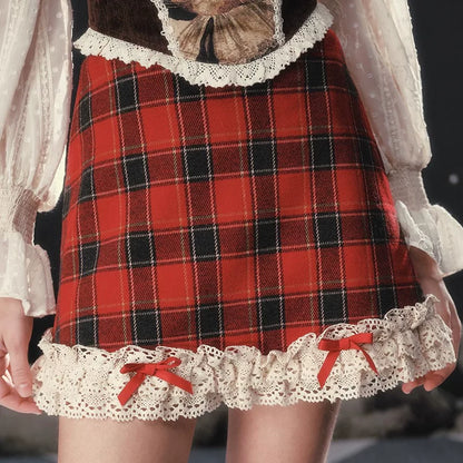 Christmas Night Corset Top &amp; Plaid Skirt Set