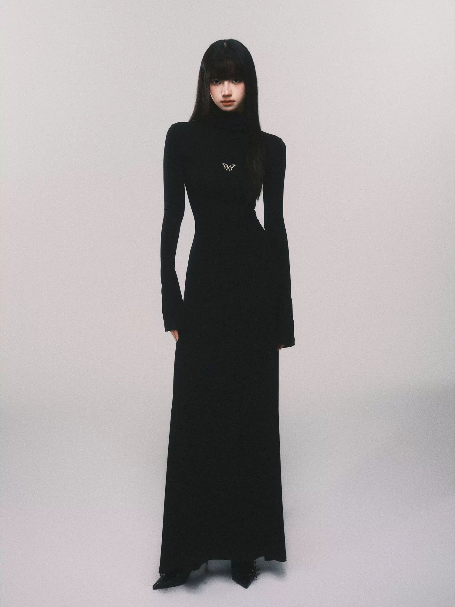 Slim-Fit Turtleneck Flared-Sleeve Knit Dress