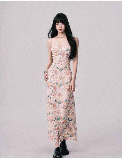 Floral French Vacation Slip Maxi Dress