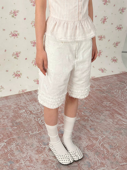 Vintage Lace Trim Lyocell Shorts