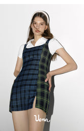 Plaid Patchwork Suspender Dress - CHINASQUAD