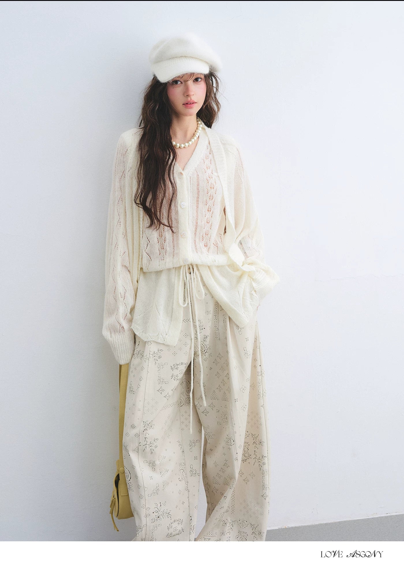 Mohair Wool-Blend Drawstring Cami &amp; Cardigan Set