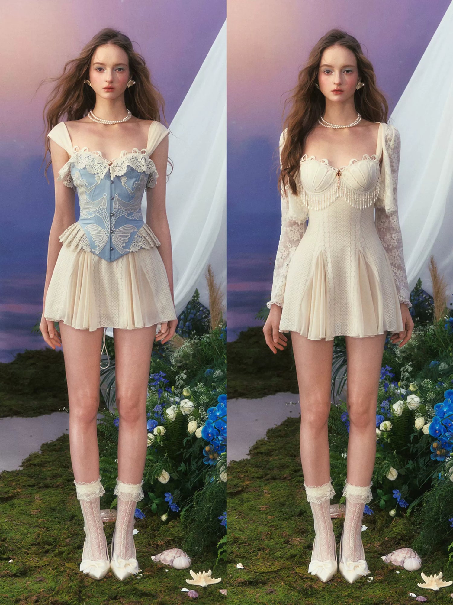 Vintage Shell-Texture Stretch Mermaid Slip Dress