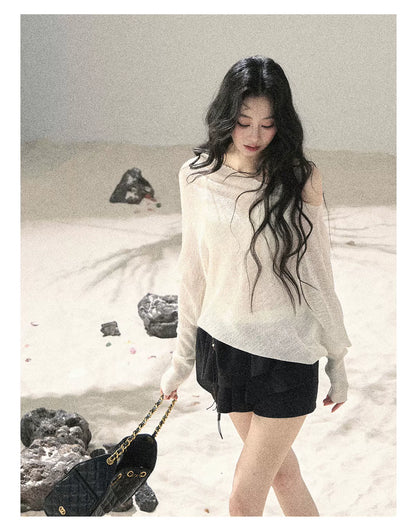 Sheer Off-Shoulder Sun Protection Knit Top Set