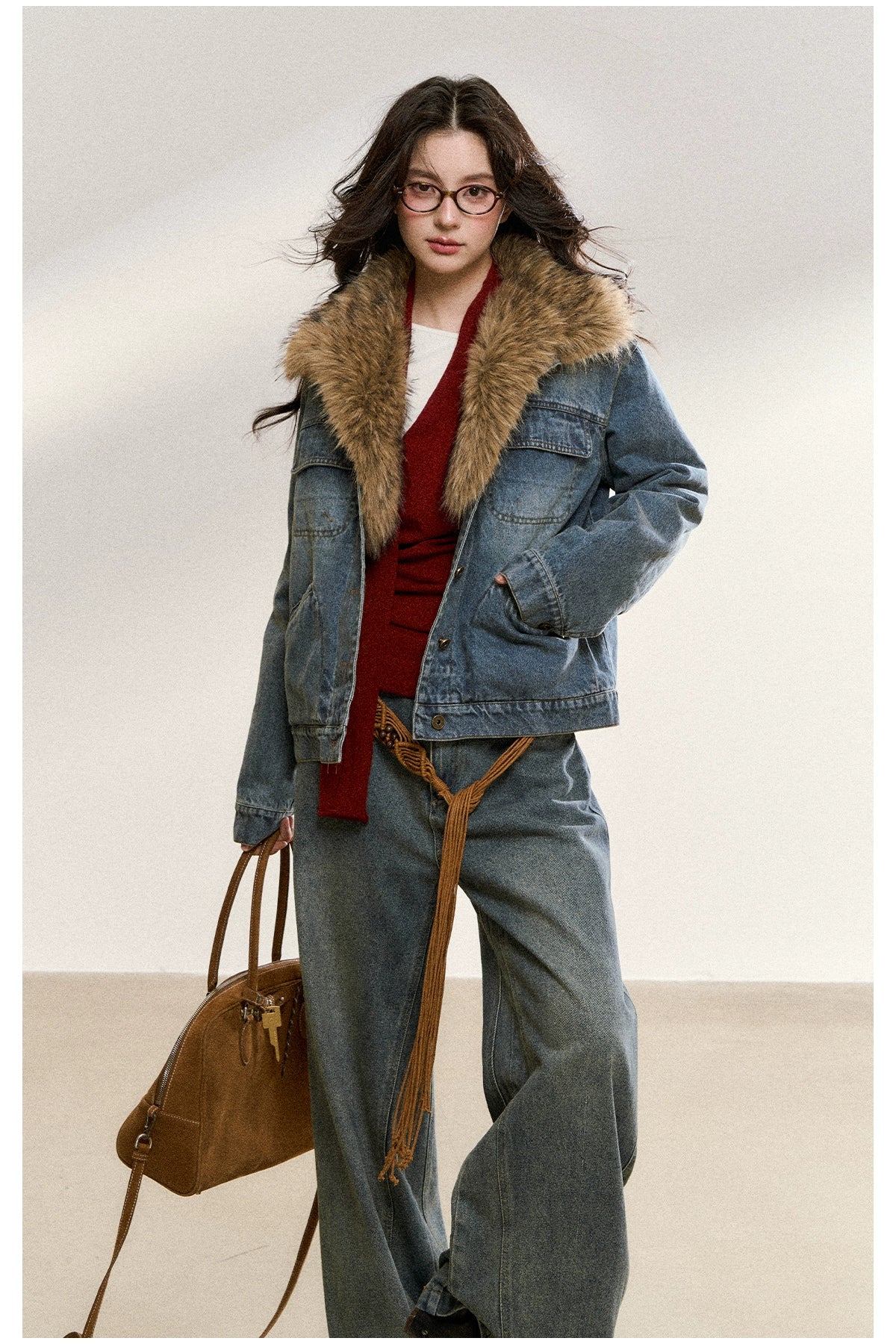 Faux Fur Collar Denim Jacket