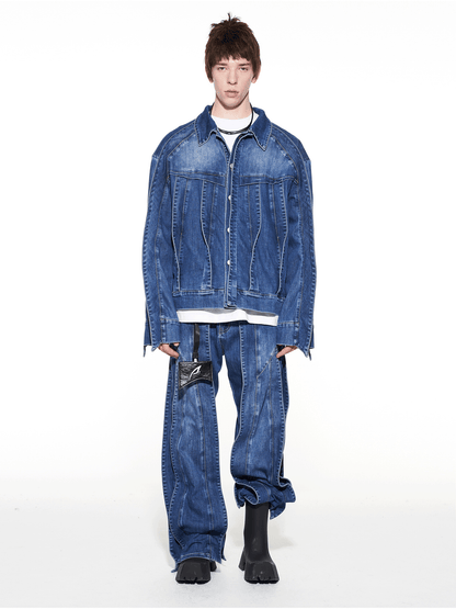 3D Cut Washed Denim Relaxed Jeans