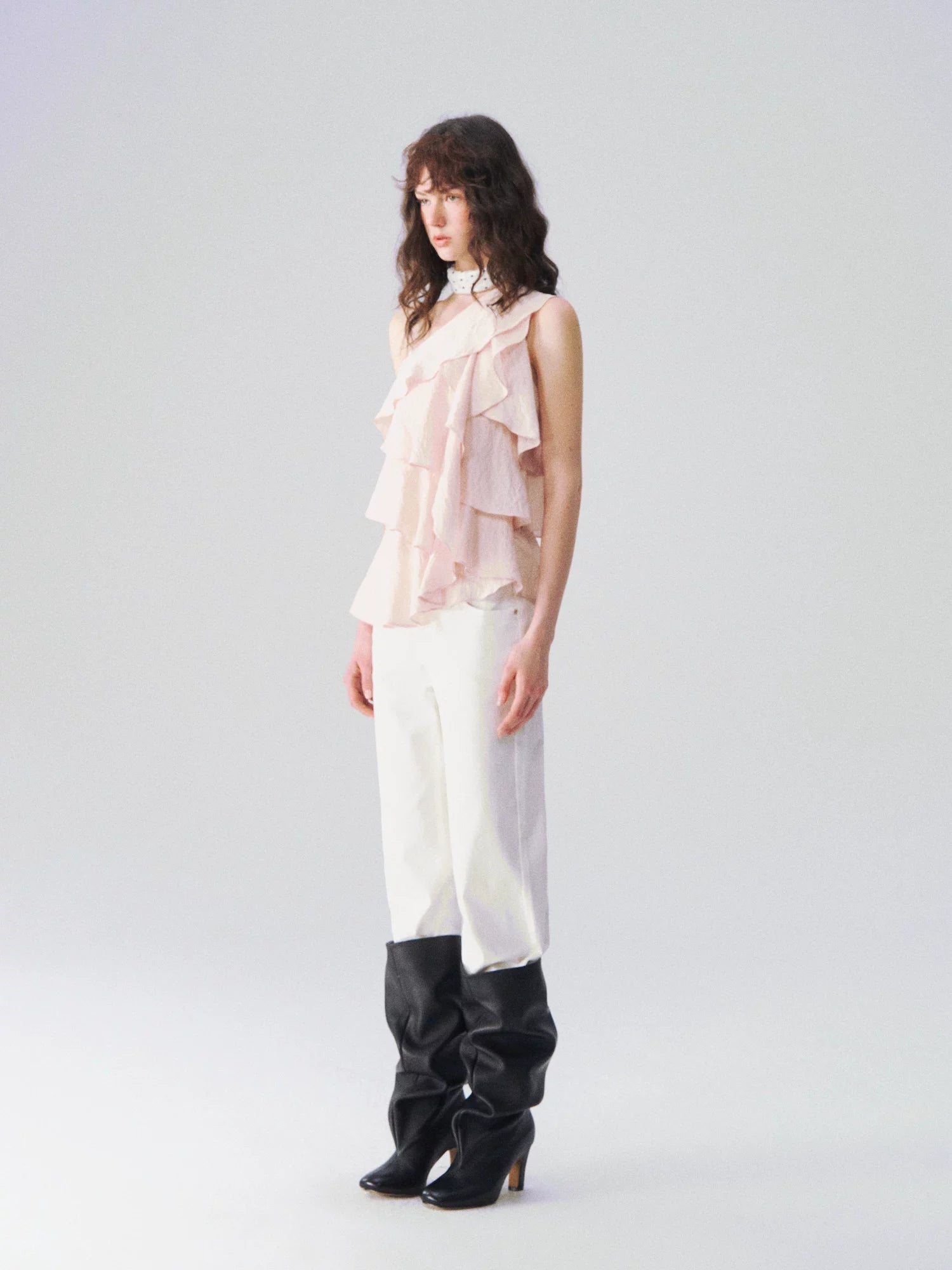 Layered Ruffle One-Shoulder Blouse