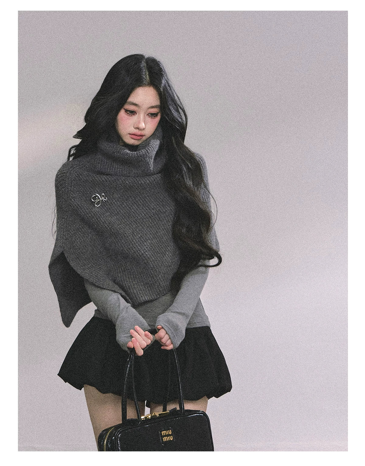 French High-Neck Knit Sweater