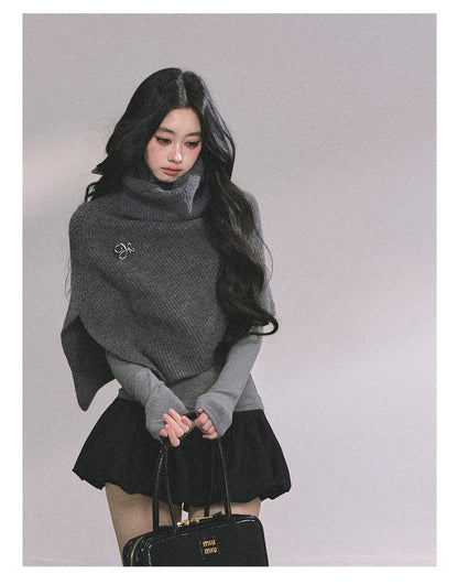 French High-Neck Knit Sweater