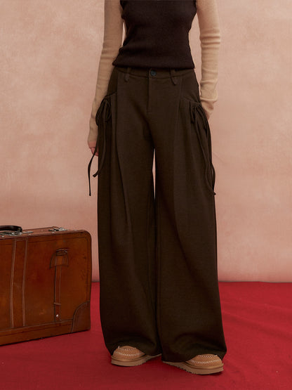 Pleated Bow Wool Blend Trousers