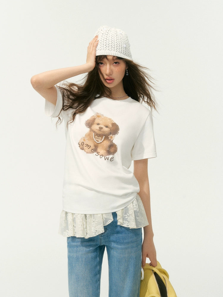 Pearl Cute Pet Print Short-Sleeve T-shirt