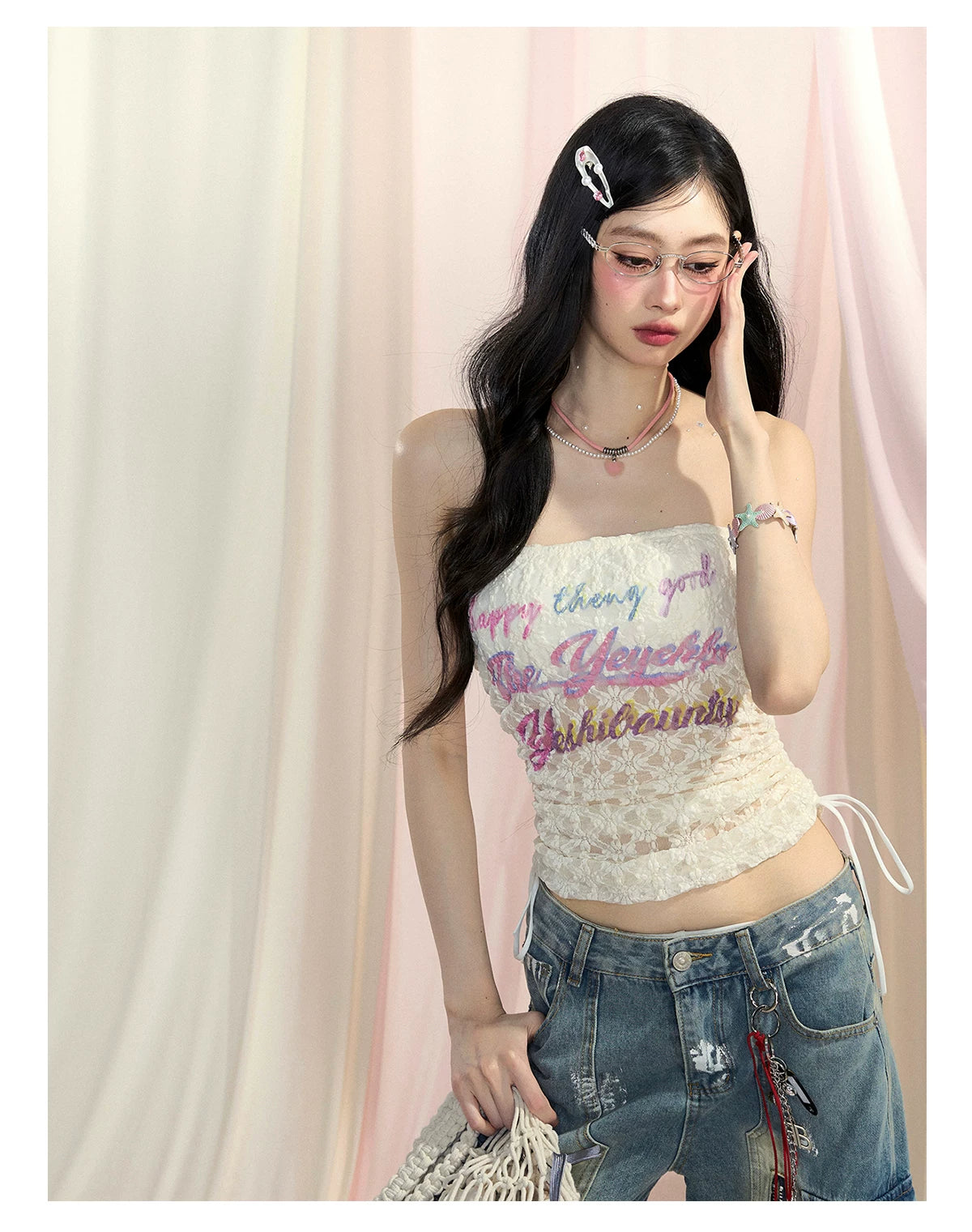 “Spring Love Letter” Lace Bandeau Crop Top