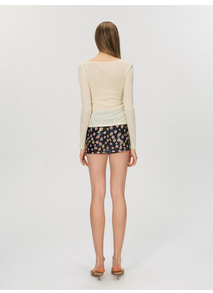 Sheer Textured Cut-Out Long Sleeve Top